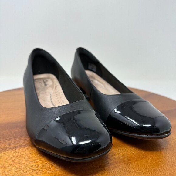 Clarks Marilyn Sara Black Pumps Size 8 Chunky heel Comfort Office Preppy - Picture 2 of 12